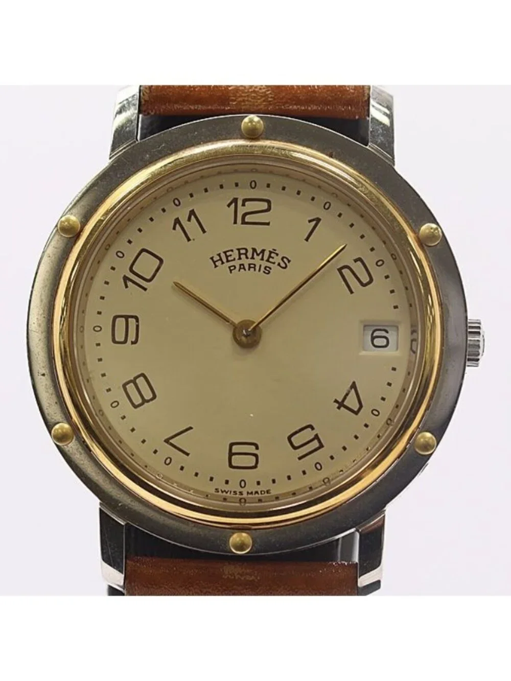 Hermes Clipper Quartz Date Ivory Dial Watch